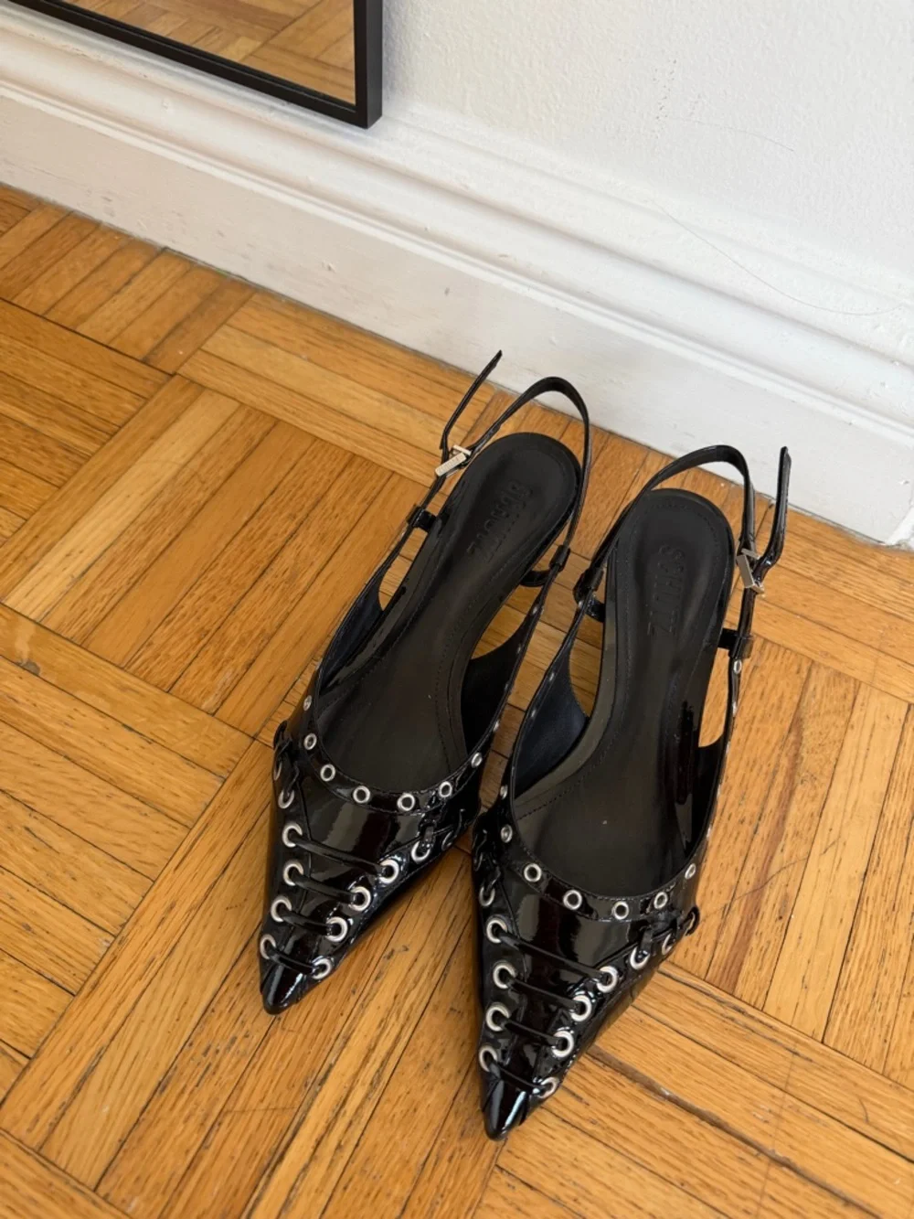 SCHUTZ Black Pointed Slingback Heels
